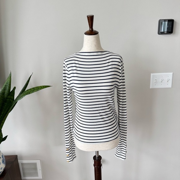 NWOT! J. Crew Vintage rib split-neck T-shirt with button cuffs in stripe - Picture 6 of 10